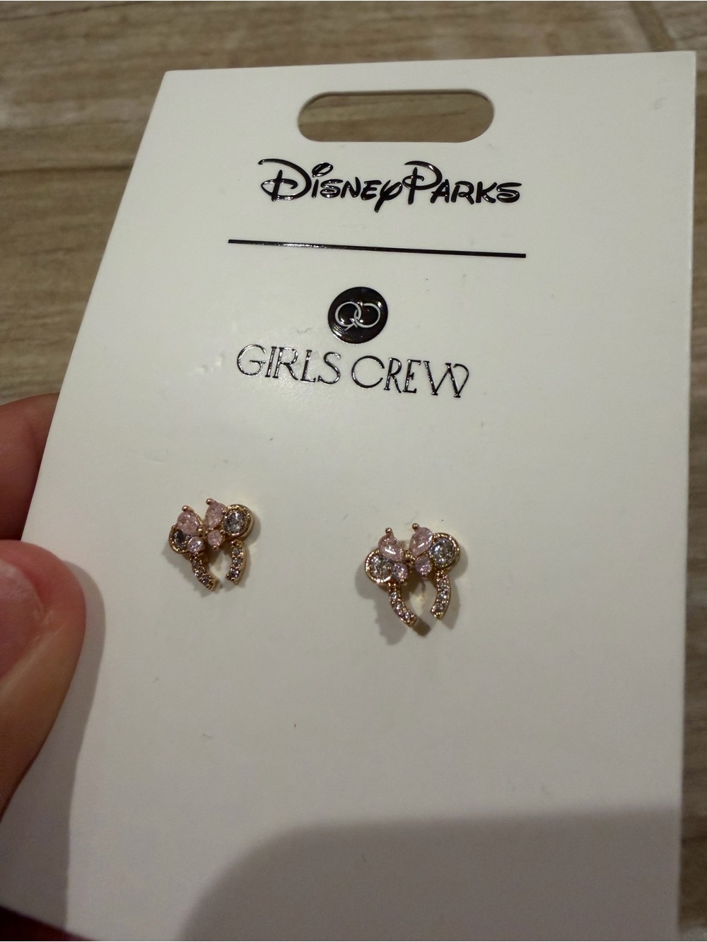 Disney Parks Girls Crew Gold Tone Pink Crystal Bow Stud Earrings
